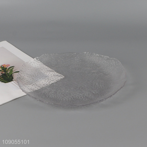 Low price transparent irregular shaped vegetable gruit glass plate