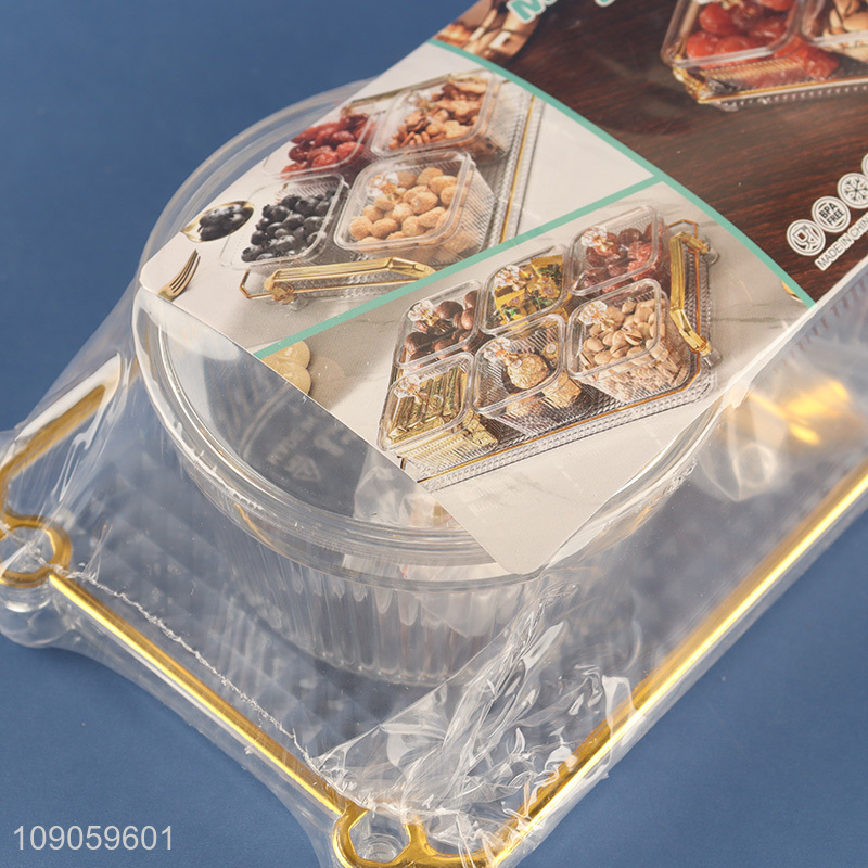 China Imports Clear Plastic Serving Platter with 2 Snacks Organizers