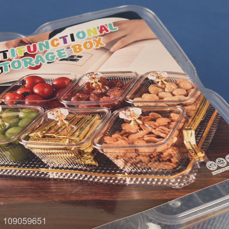 Factory Price Clear Plastic Serving Tray with 6 Snacks Organizers