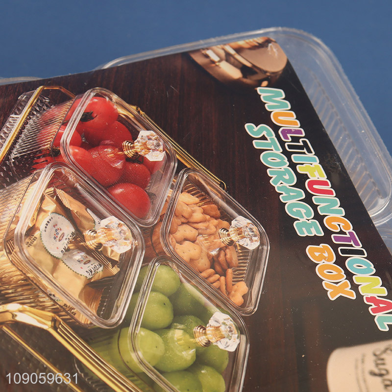 Wholesale Clear Plastic Serving Tray with 4 Snacks Organizers