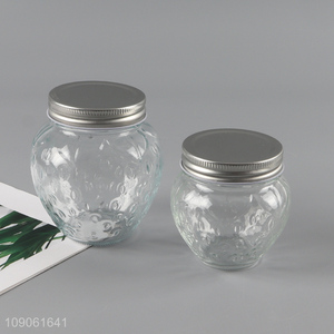 China factory clear glass strawberry shaped sealed storage jar for sale