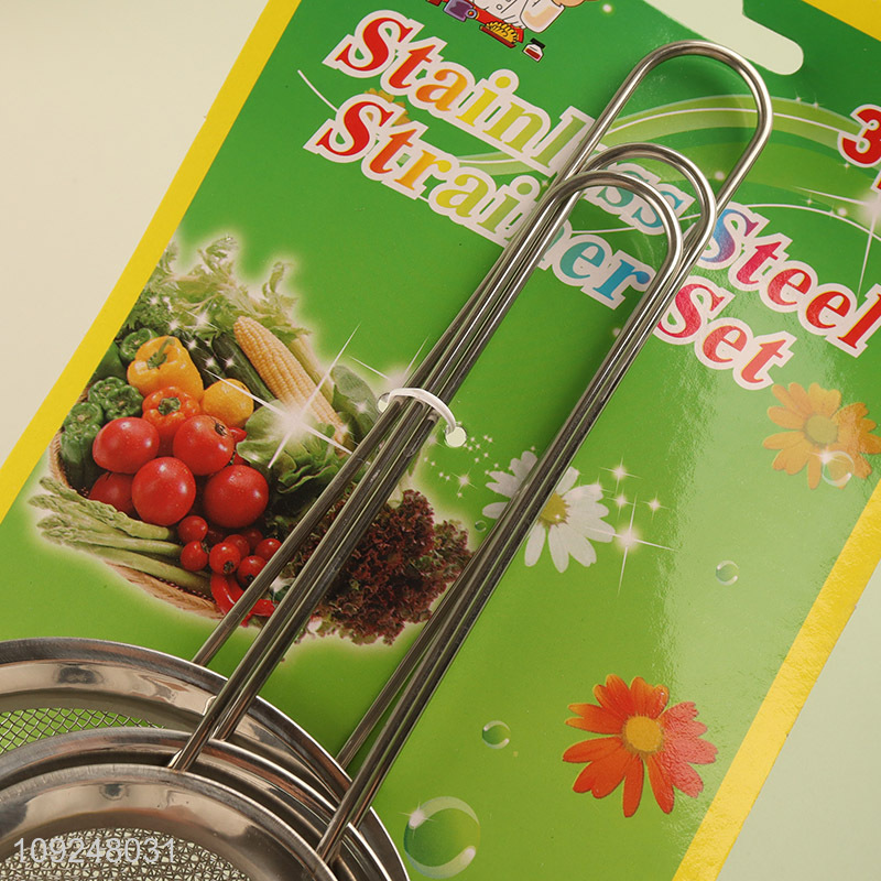 Good Quality 3 Pieces Stainless Steel Fine Mesh Strainer Set Kitchen Gadgets