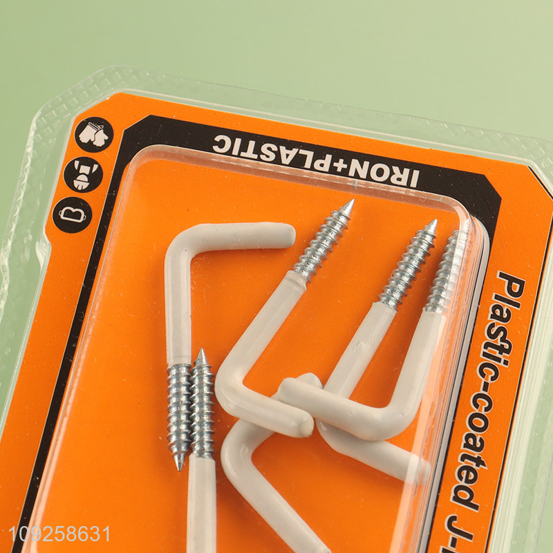 Hot Selling 6 Pieces Screw-in Hooks Plastic Coated Right Angle Metal Hooks