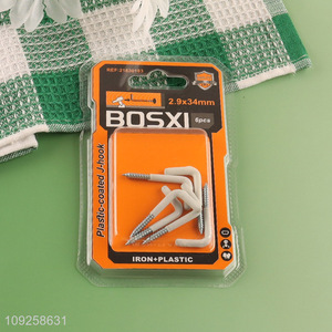 Hot Selling 6 Pieces Screw-in Hooks Plastic Coated Right Angle Metal Hooks