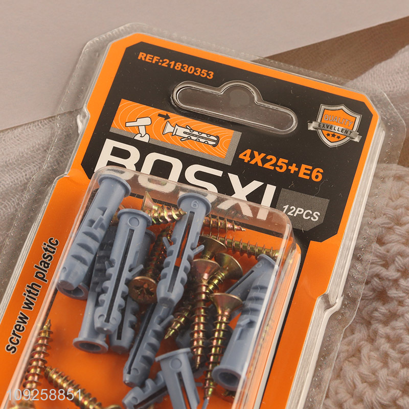 Factory Price 12 Pieces Plastic Wall Anchor and Screw Set Drywall Anchor Kit