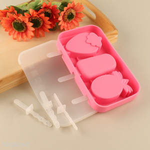 Factory Price Silicone Popsicle Molds 3-Cavity Ice Cream Molds Wholesale
