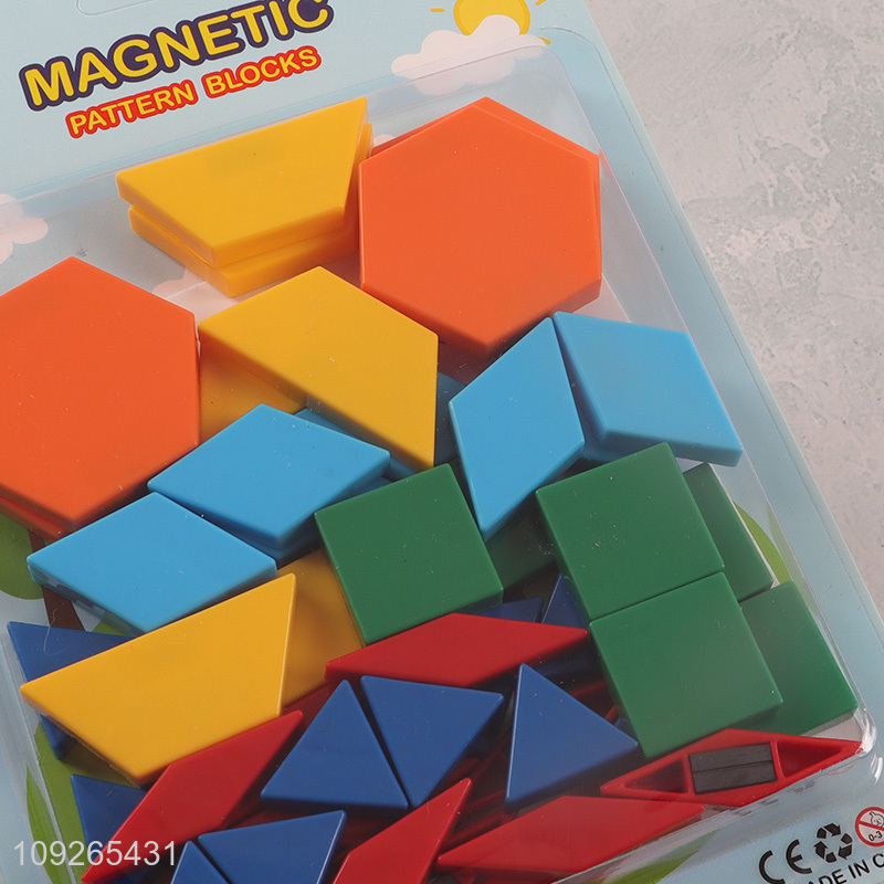 Good quality colourful 48pcs magnetic pattern block toy kids teaching toys