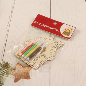 Hot sale christmas house wooden DIY coloring toys painting toys