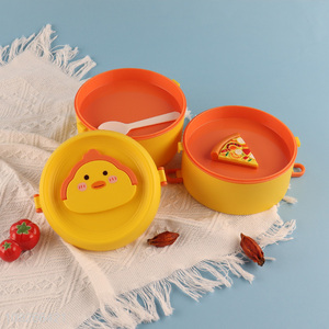 Wholesale 2-Layer Portable Round Cute Plastic Lunch Box with Spork for Kids