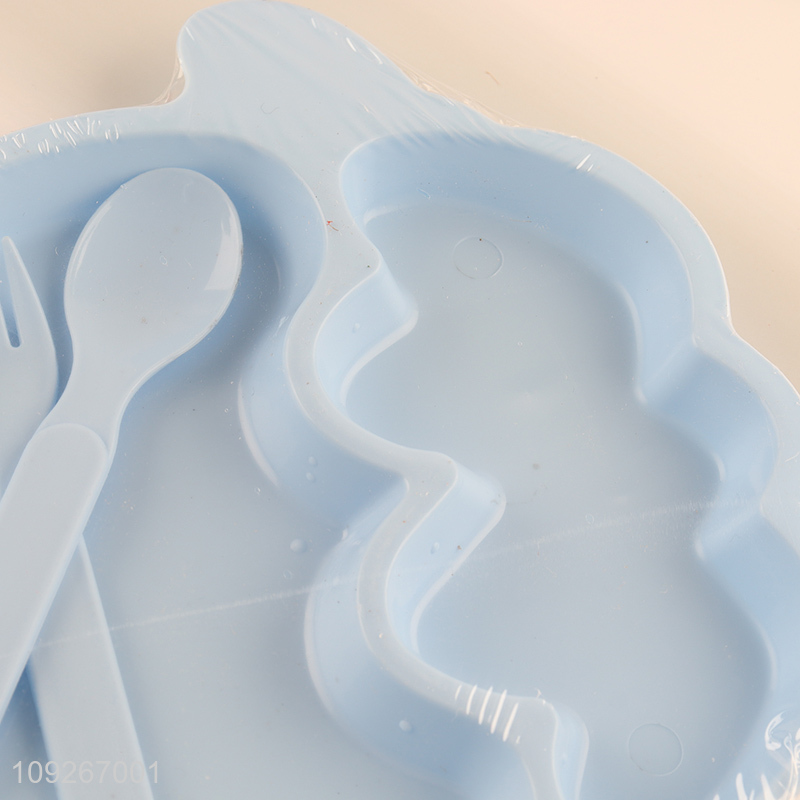 Top quality sheep shape plastic baby dinner plate set with fork and spoon