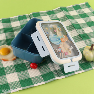 Most popular portable cartoon plastic lunch box set for school kids