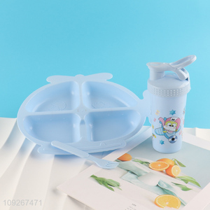 Latest products cartoon plastic dinner plate water bottle set for household