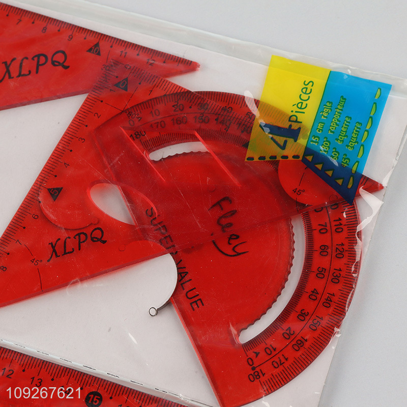 Top selling school kids stationery plastic ruler set wholesale