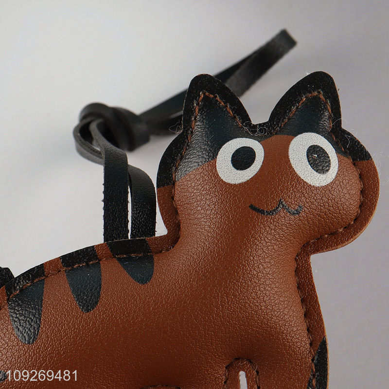 Most popular portable leather cat keychain key ring bag pendant for sale