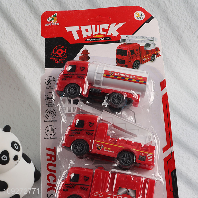 China wholesale fire fighting truck children pull back car toy set