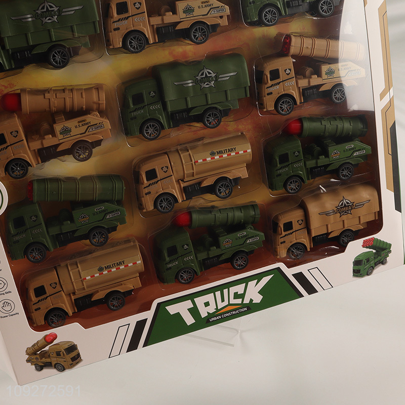 Top products 12pcs military truck children's toy pull back car set