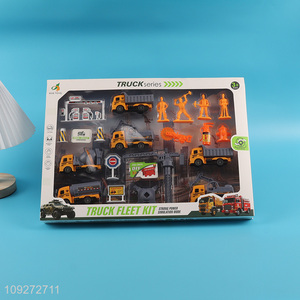 Low price engineer truck children pull back car toy set