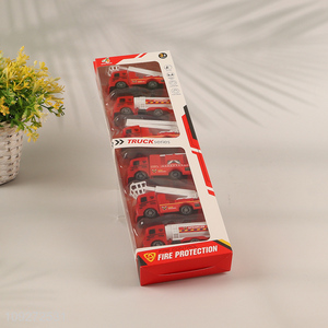 Low price fire fighting truck children's toy pull back car set for sale