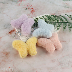 Online wholesale butterfly shape plush keychain key rings