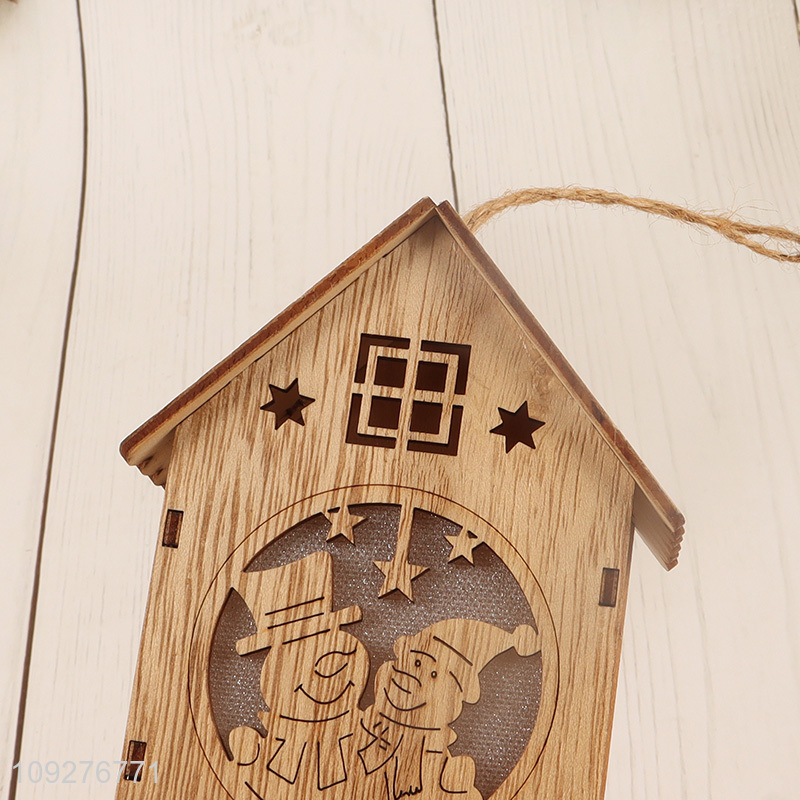 Good price house shape wooden christmas ornament led lights