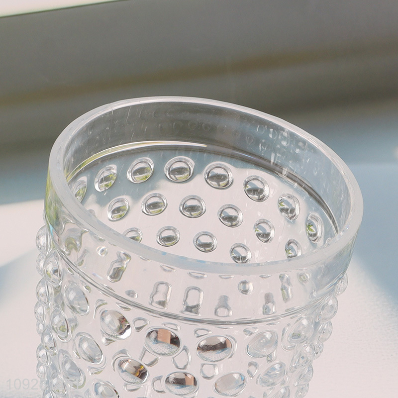 Yiwu market clear glass embossed water cup drinking cup