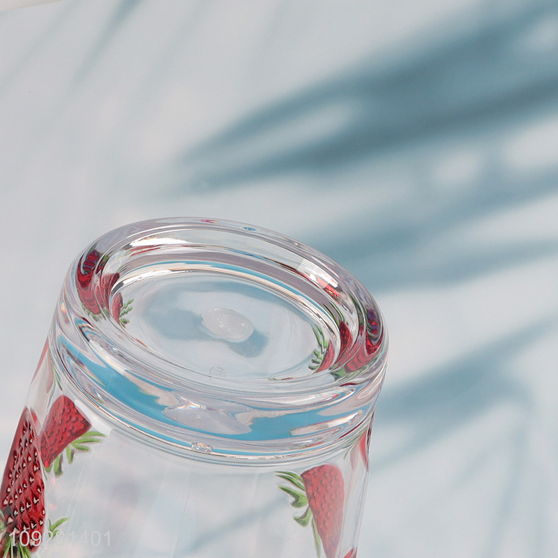 China factory strawberry printed glass water cup drinking cup