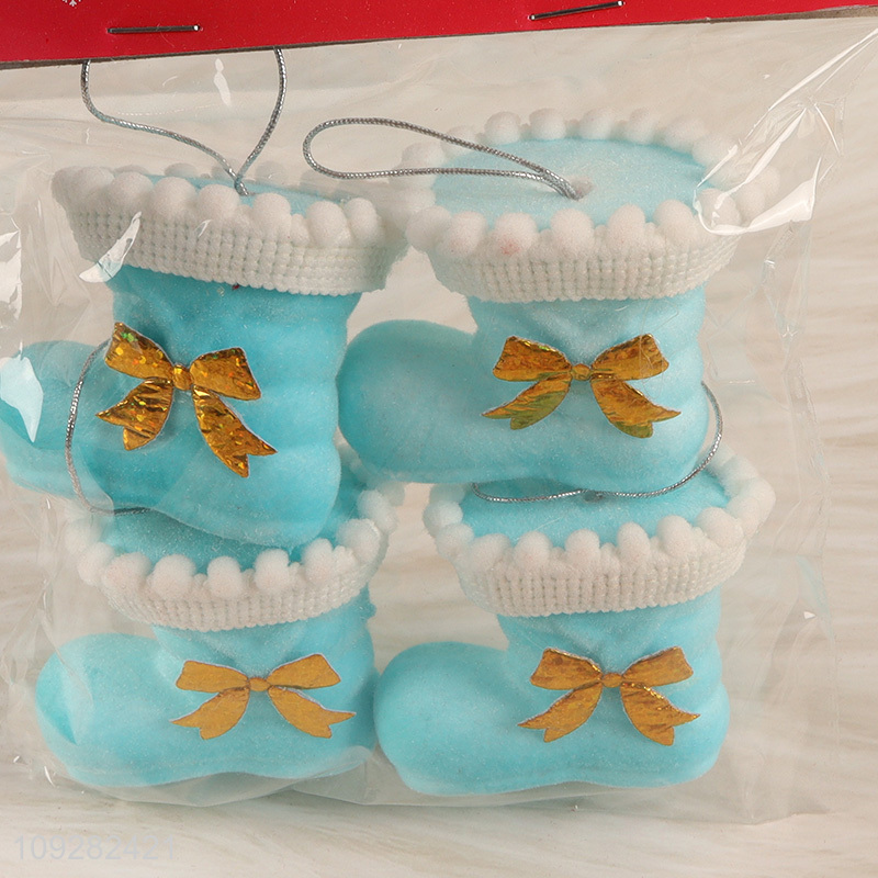 Factory price 4pcs mini christmas boots christmas hanging ornament decoration