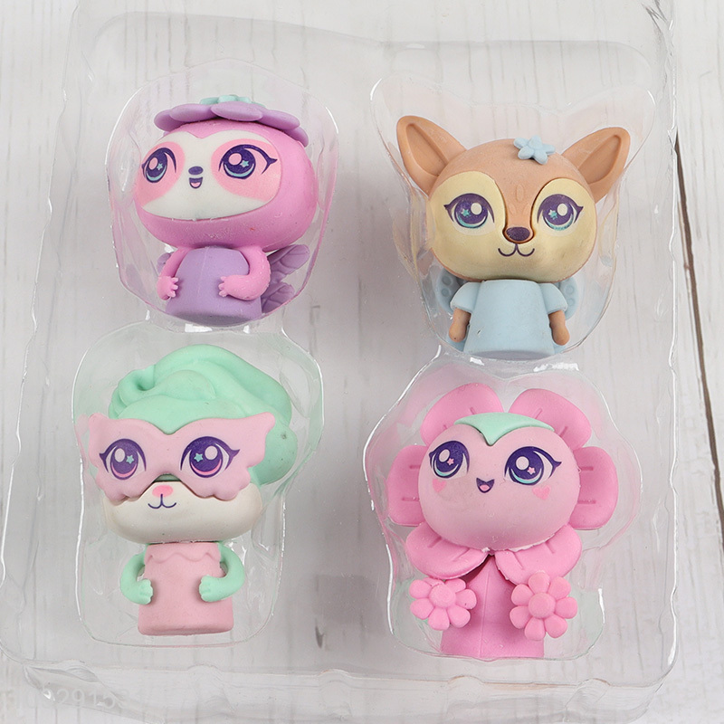 Hot items 4pcs cartoon students stationery scented eraser