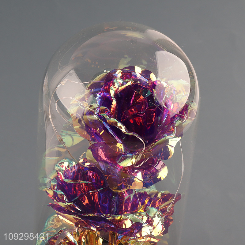 Top quality plastic rose flower ornament crafts with glass cover