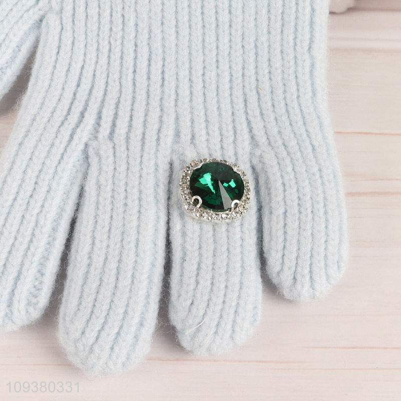 China wholesale winter warm knitted gloves with rings decoration