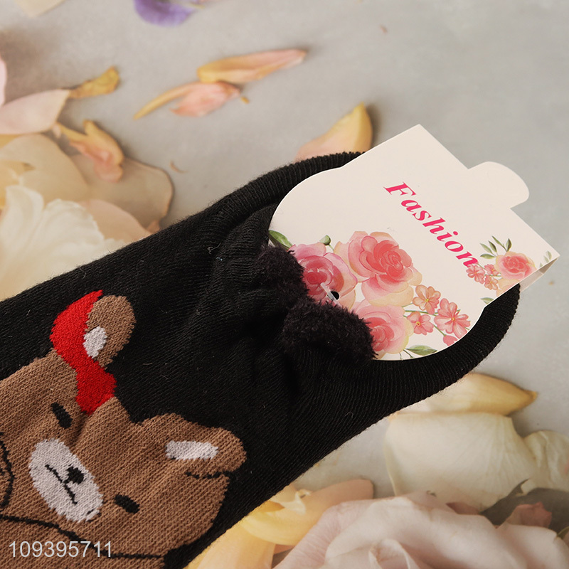 Good selling cute cartoon animal polyester liner boat socks