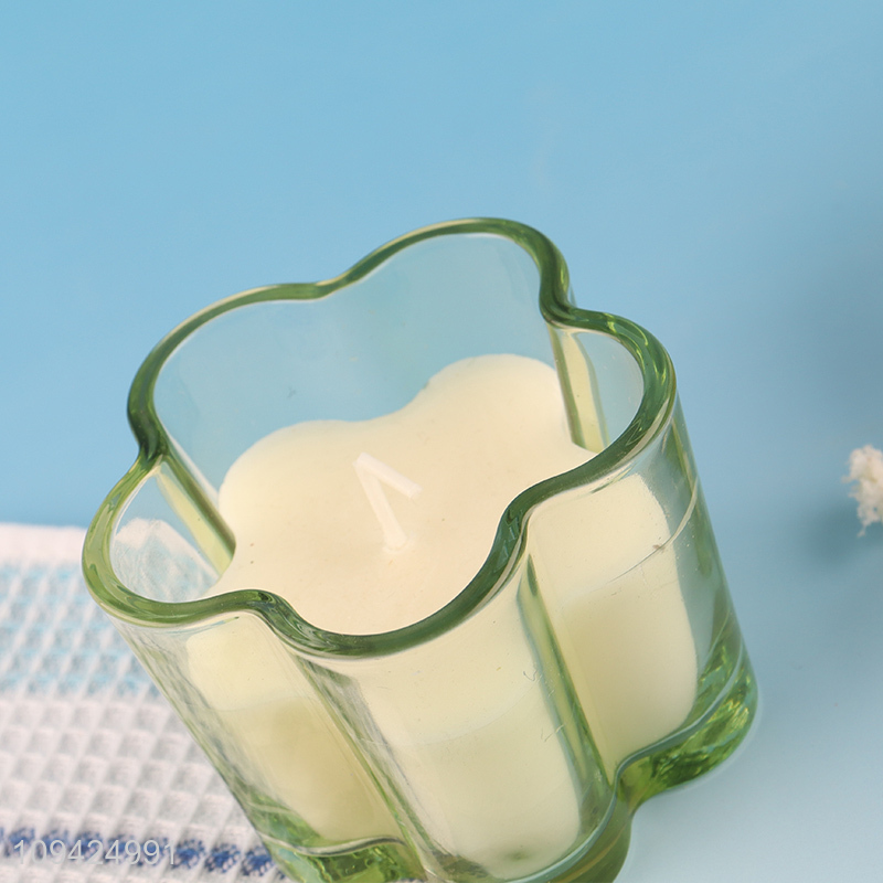 Best selling flower shape glass cup candle scented candle