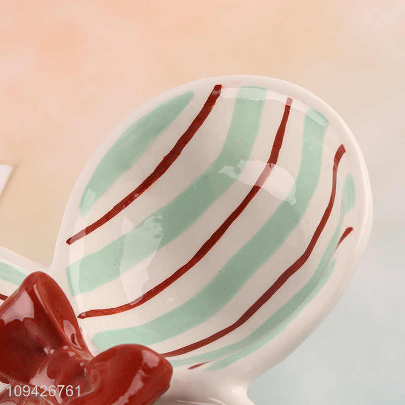Factory direct sale 3-compartment bowknot striped ceramic divided plate