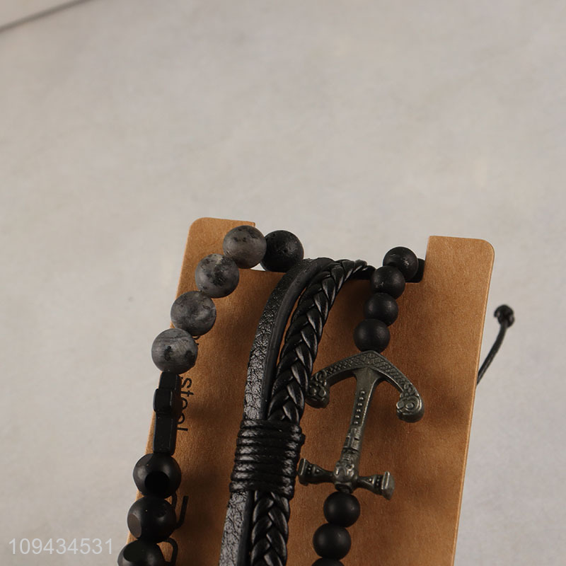 Low price black fashion beaded braided bracelet set