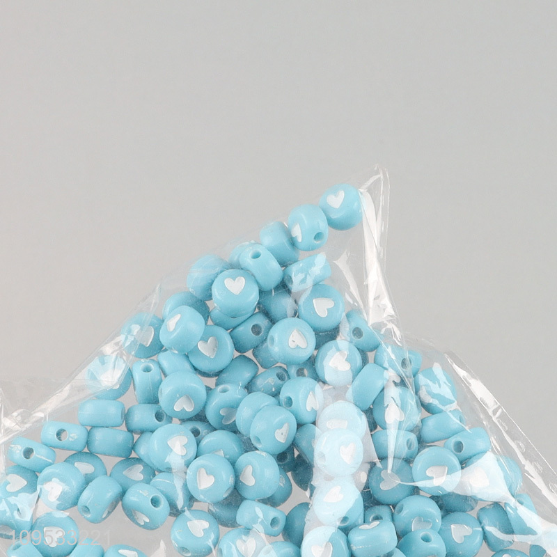 Light Blue Heart Print Flat Round Beads For Jewelry Making